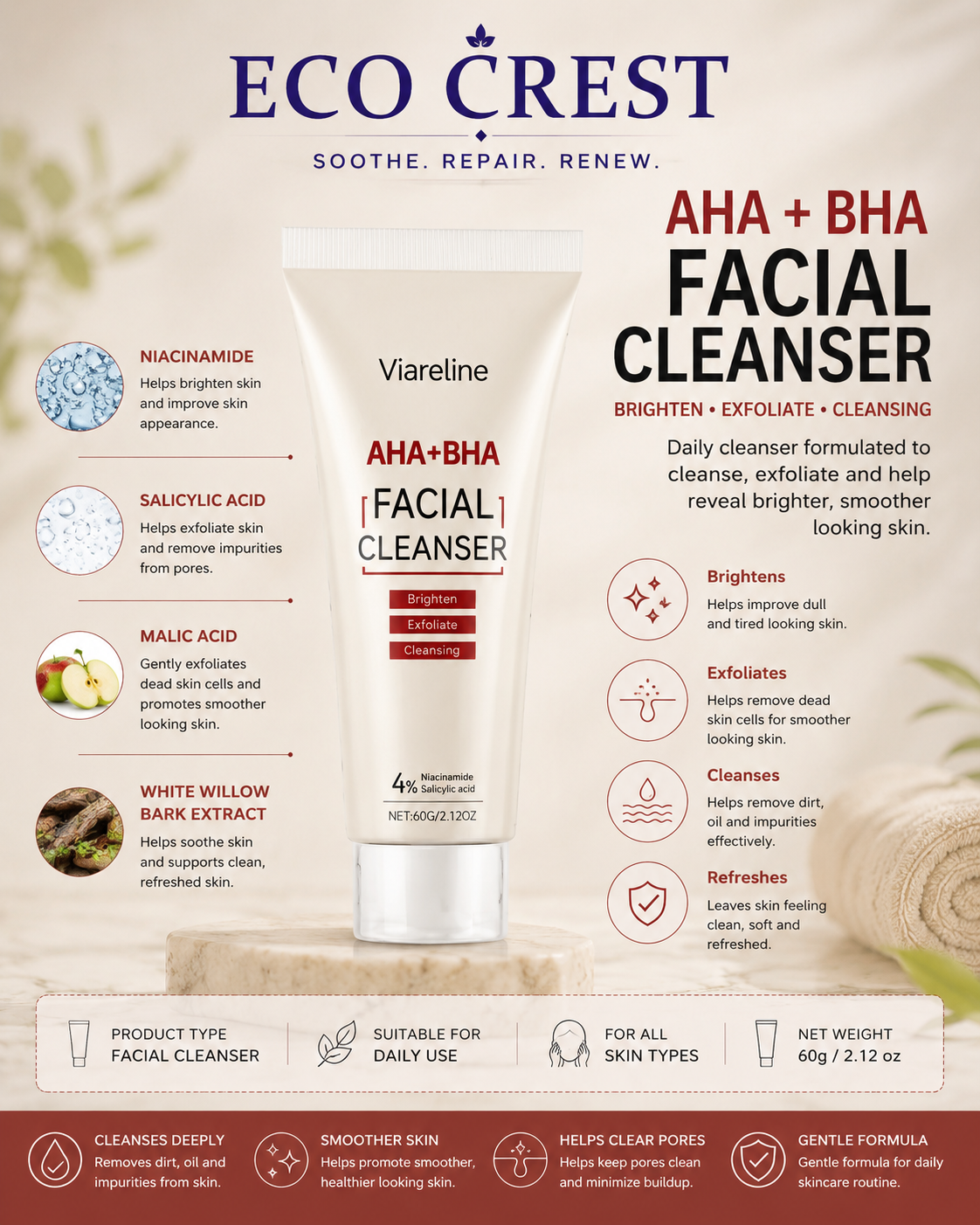 ECO CREST - AHA + BHA Facial Cleanser
