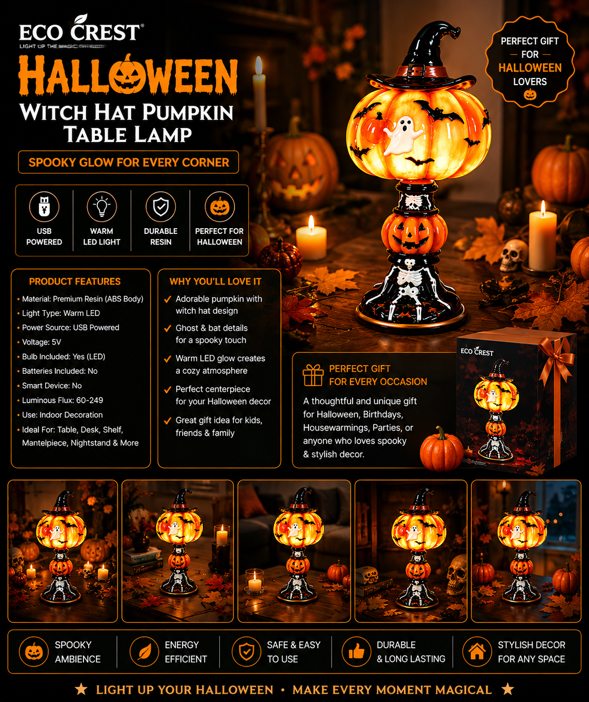 ECO CREST - Halloween Witch Hat Table Lamp