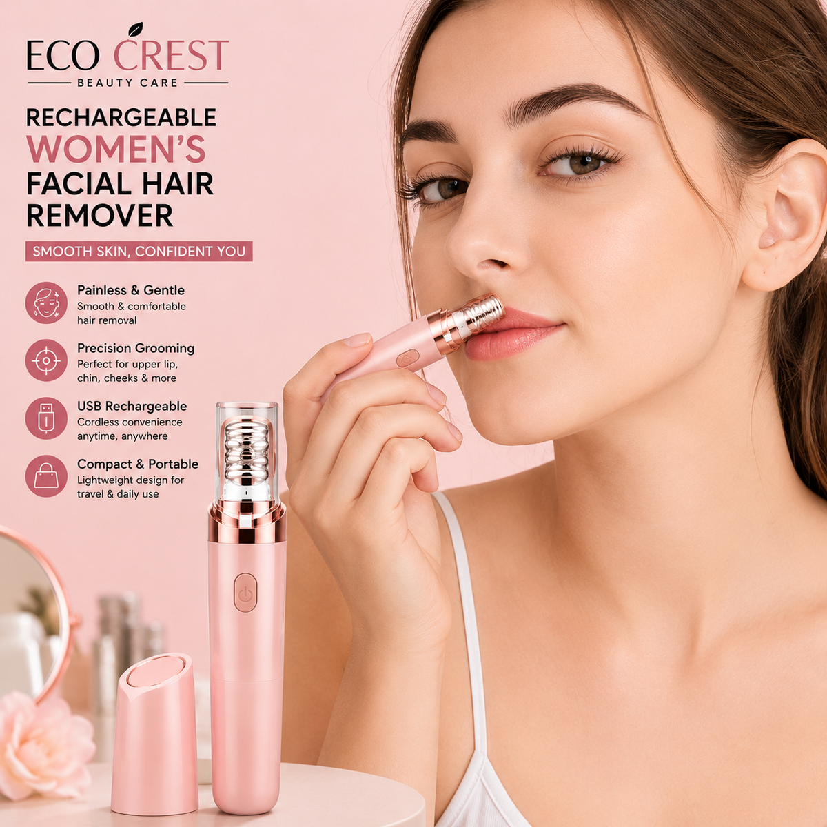 ECO CREST - Rechargeable Women's Facial Hair Remover