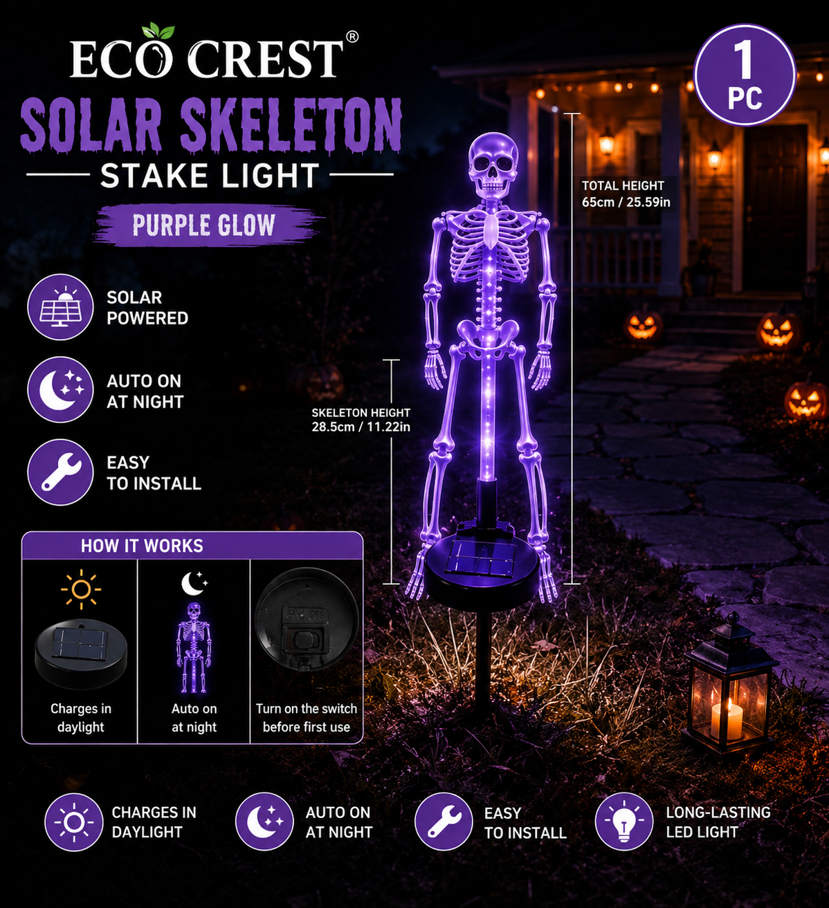 ECO CREST - Solar Skeleton Stake Light