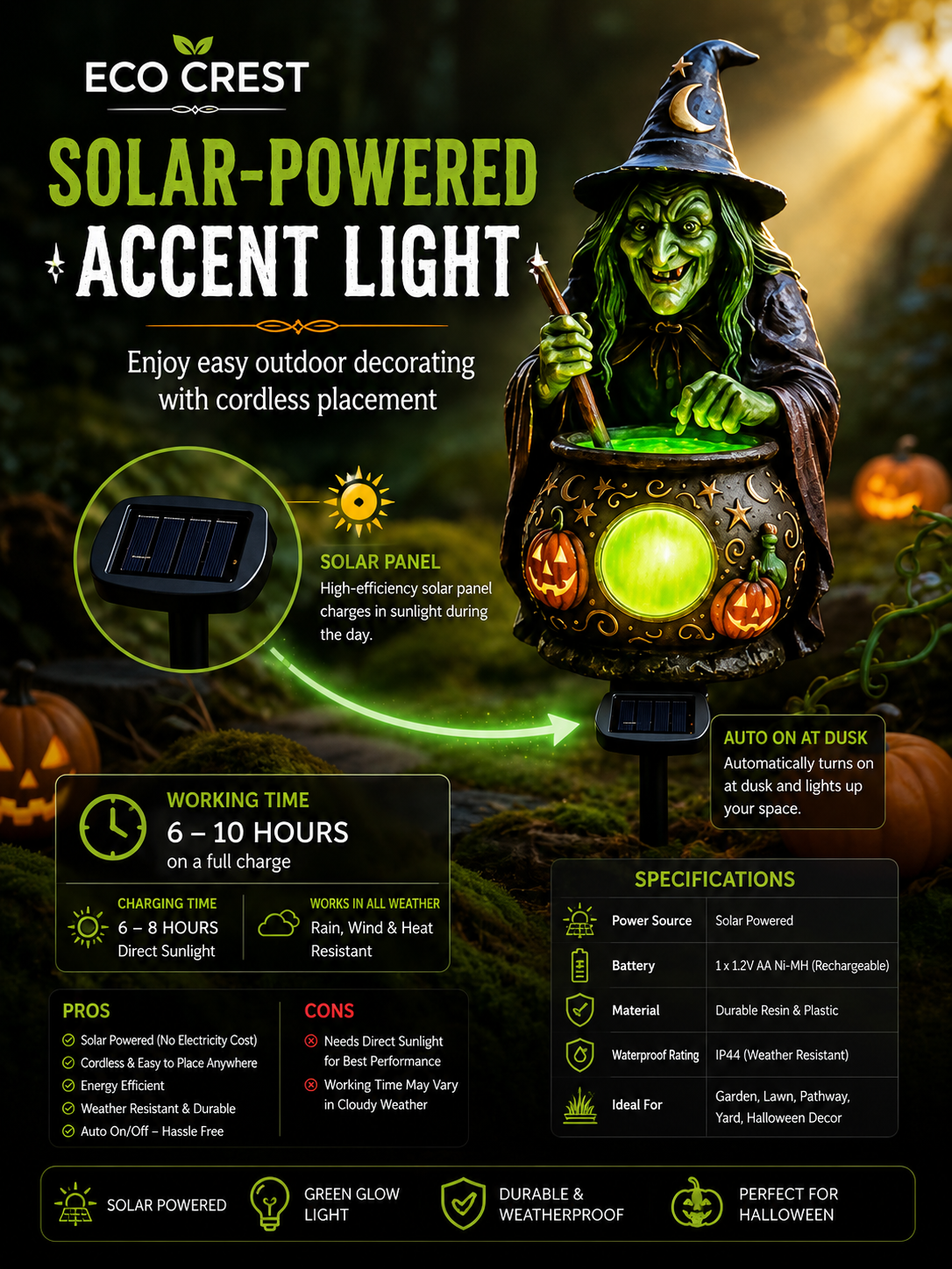 ECO CREST - Witch Cauldron Solar Light