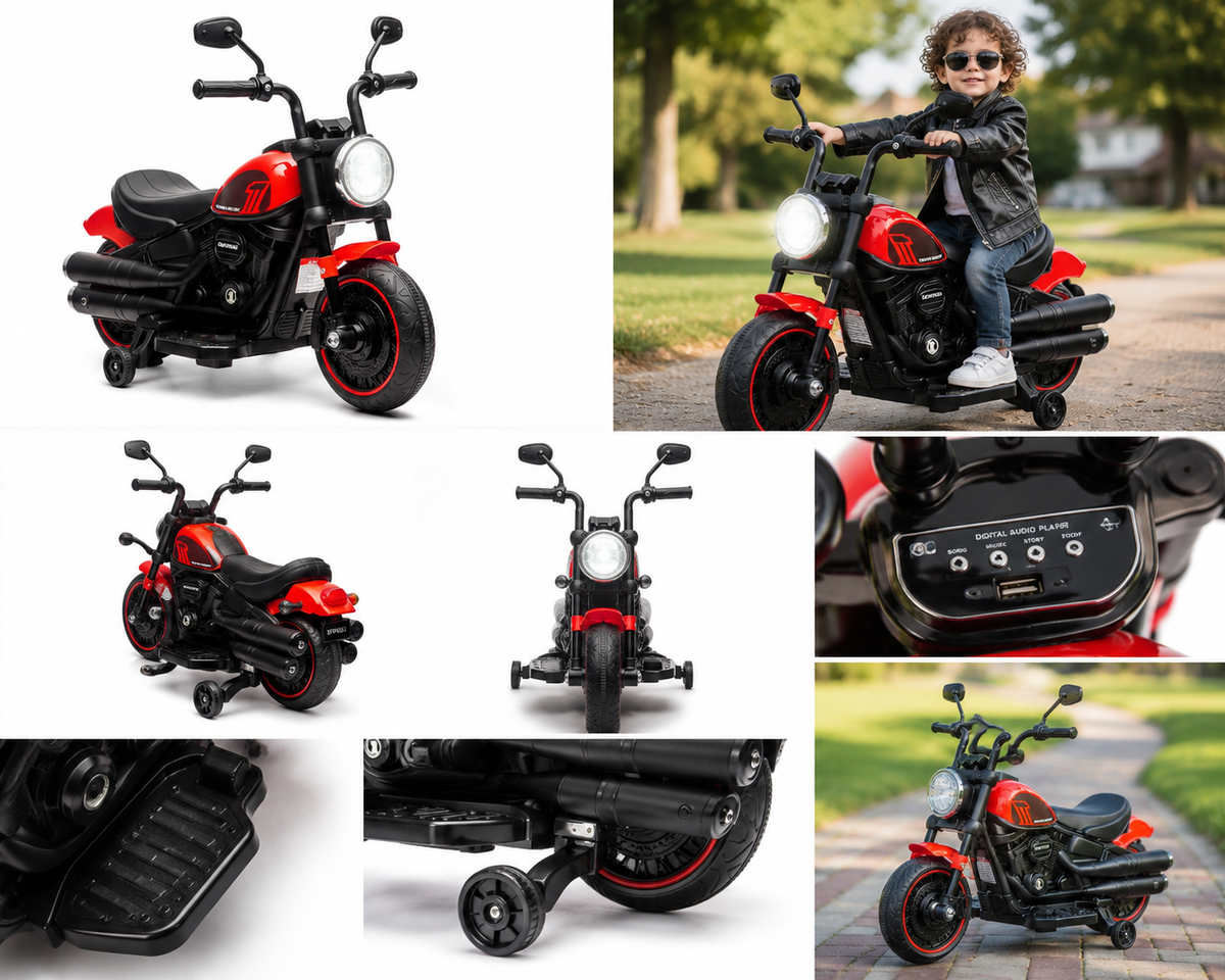 ECO CREST - Kids Electric Ride-On Motorcycle with Training Wheels